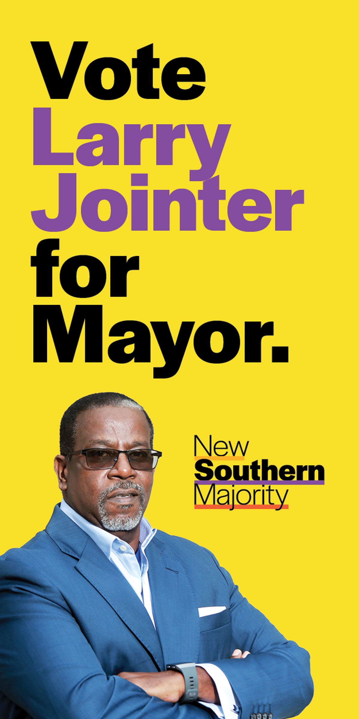Vote Larry Jointer for Mayor advertisement over a vibrant background.