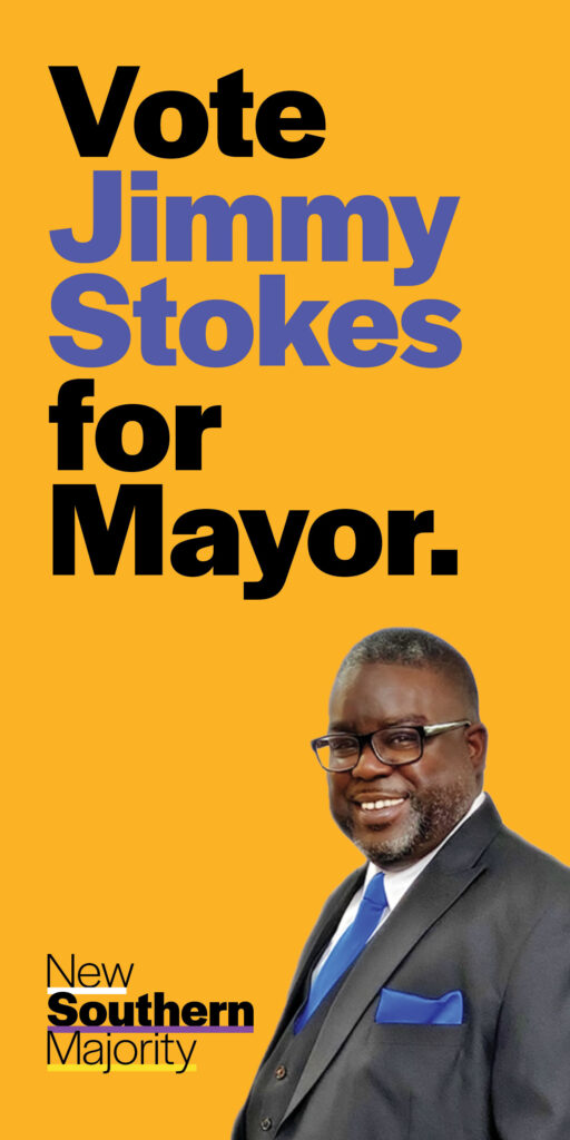 Vote Jimmy Stokes for Mayor advertisement over a vibrant background.
