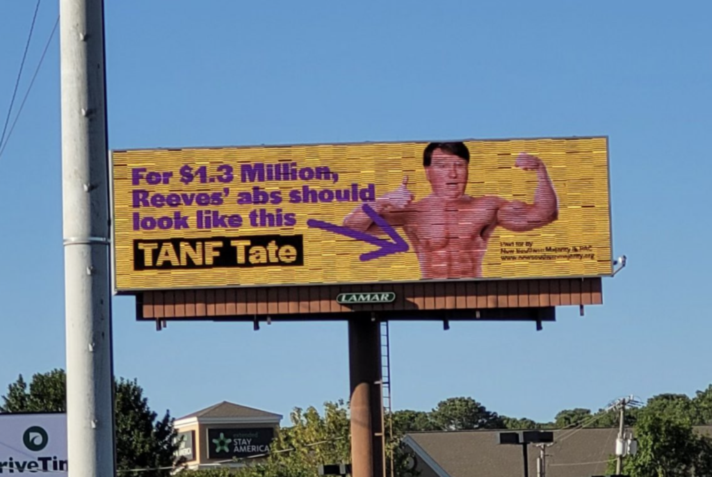 Billboard over urban setting.